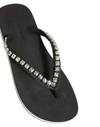 Black Embellished Rubber Flip Flops Men Shoes