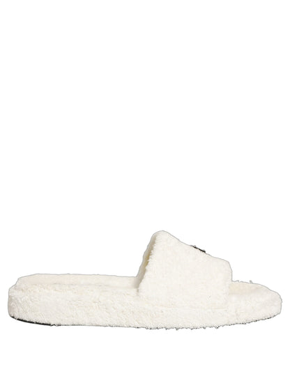 White Faux Fur Flats Men Slides Sandals Shoes