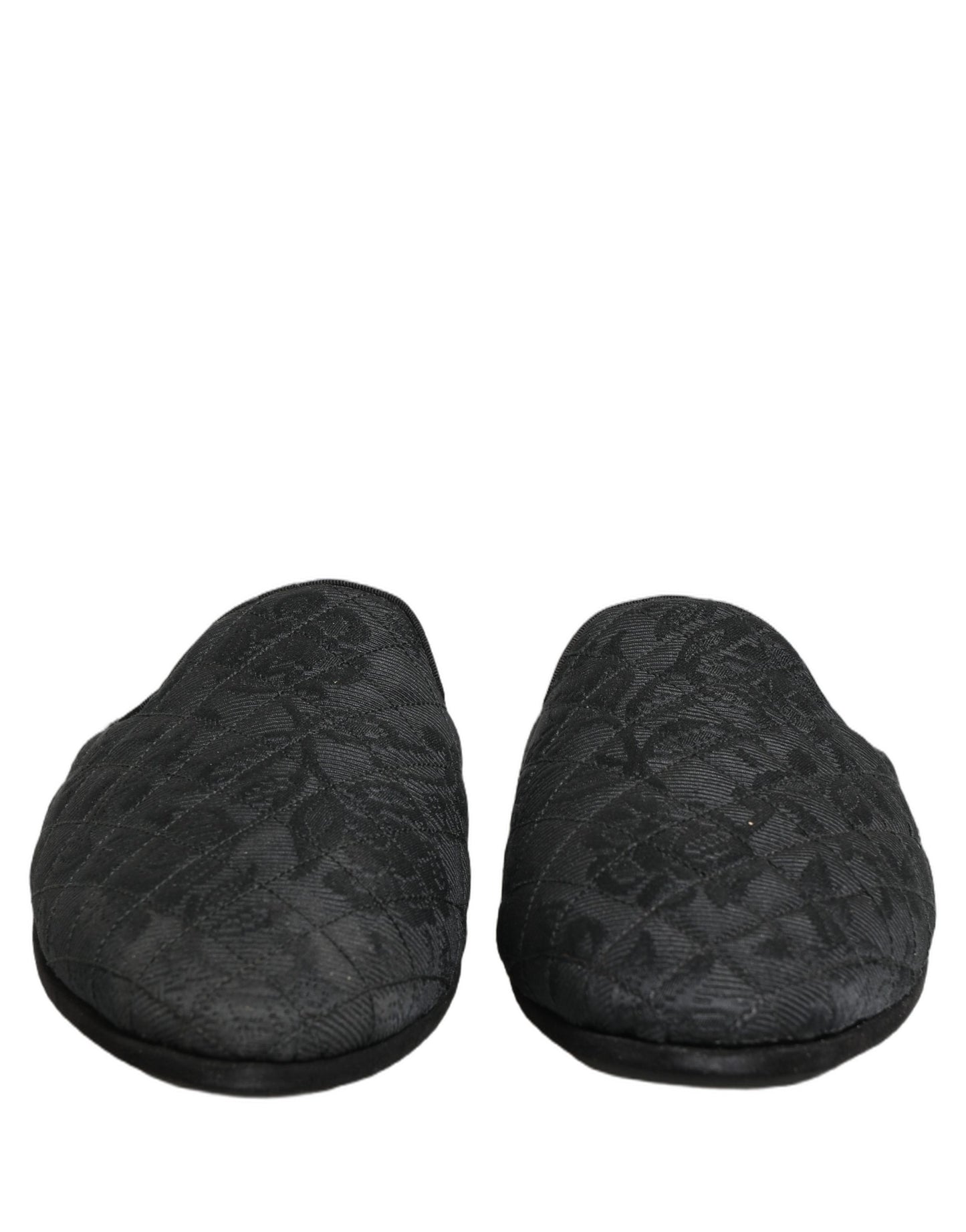 Black Floral Brocade Slides Slippers Shoes