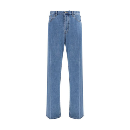 Blue Cotton Straight-Leg Jeans