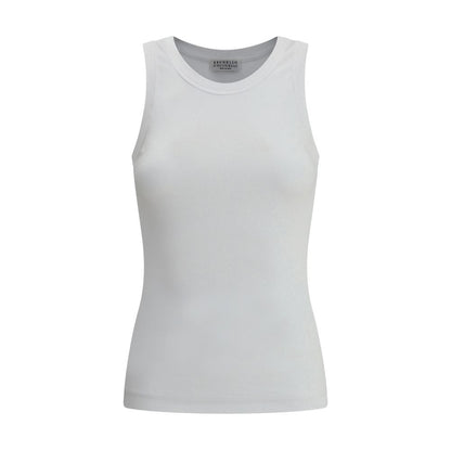 White Cotton Sleeveles T-Shirt