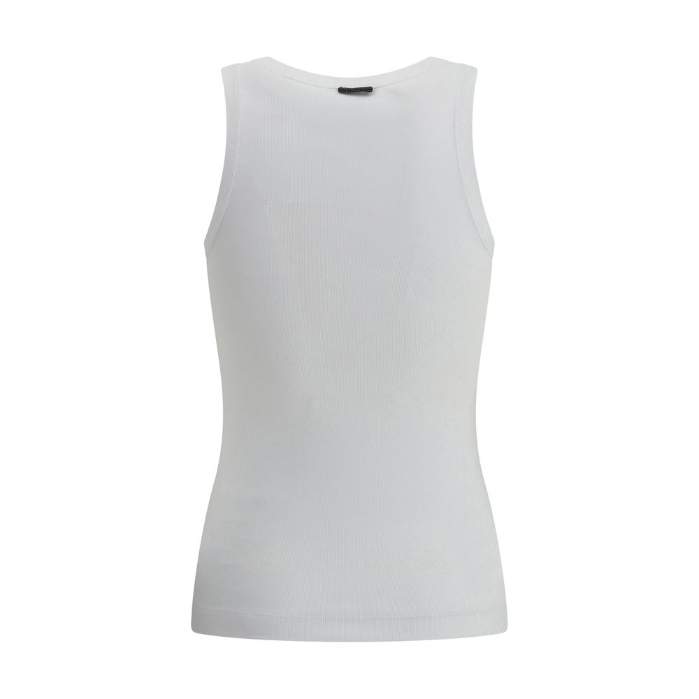 White Cotton Sleeveles T-Shirt