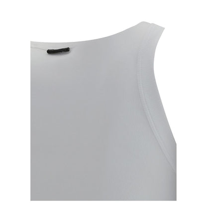 White Cotton Sleeveles T-Shirt
