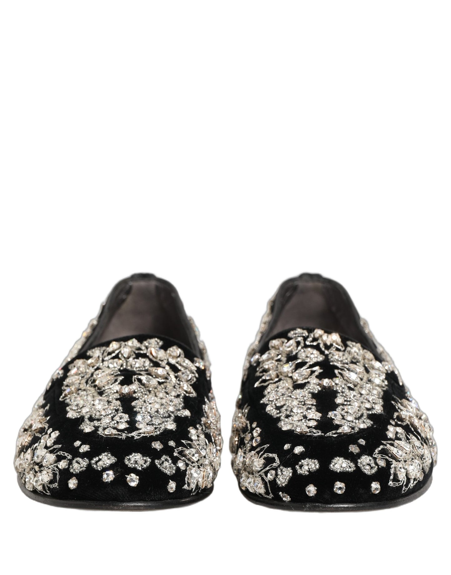 Black Velvet Embellished Dress Loafers Shoes