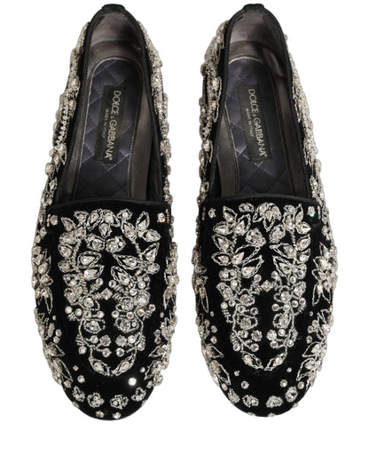 Black Velvet Embellished Dress Loafers Shoes
