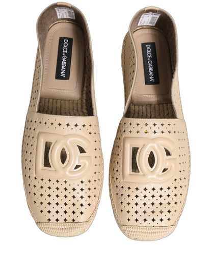 Beige Leather Cutout Logo Espadrilles Shoes