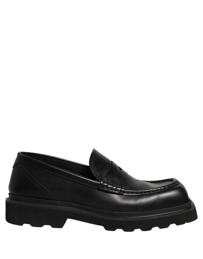 Black Calfskin Leather Men Dress Loafer Shoes