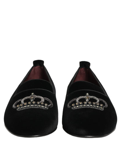 Black Crown Embellished Dress Loafers Shoes