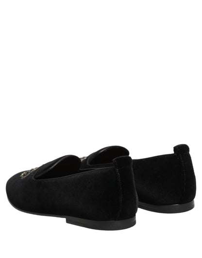 Black Crown Embellished Dress Loafers Shoes