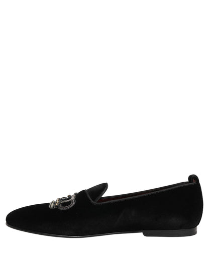Black Crown Embellished Dress Loafers Shoes
