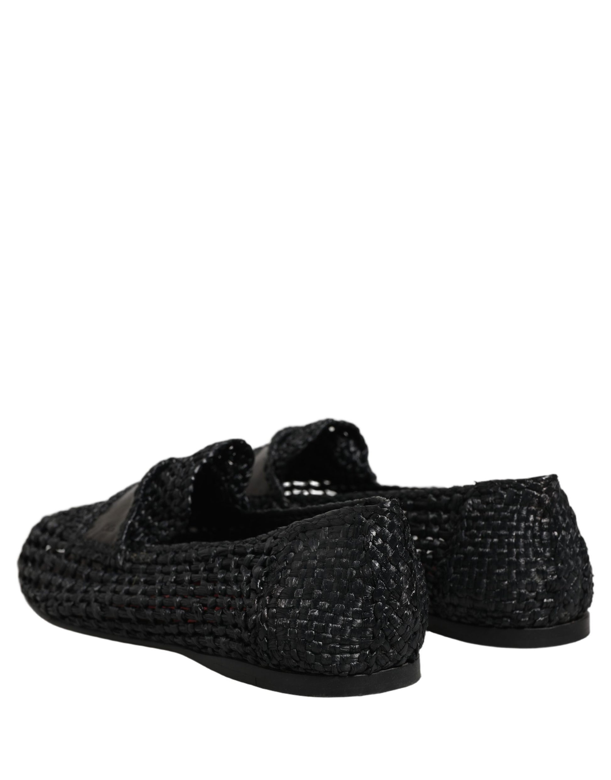 Black Woven Leather Slip On Loafers Men Shoes