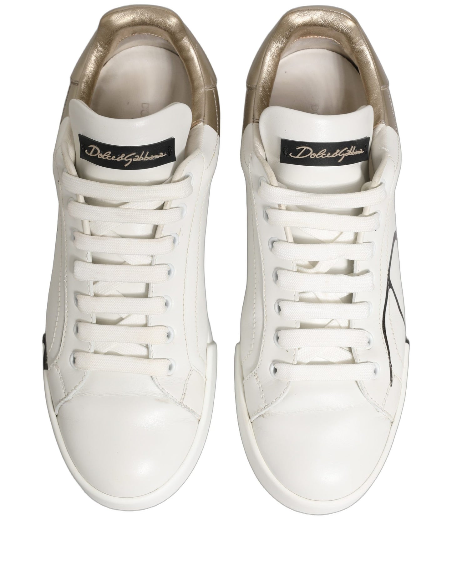White Gold Low Top Leather Sneakers Shoes
