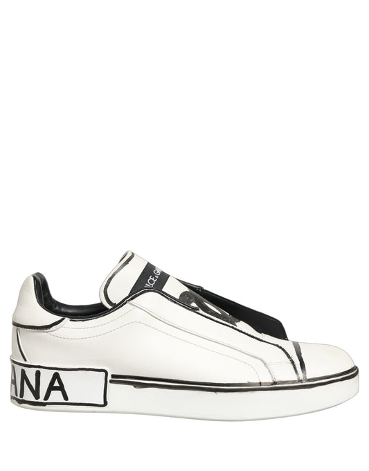 White Leather Portofino Low Top Sneakers Shoes
