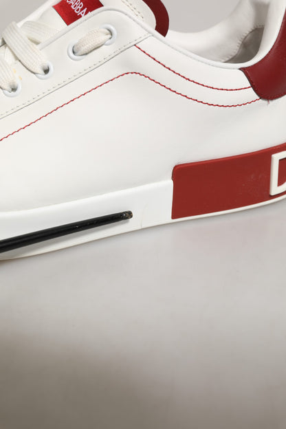 White Red Leather Lace Up Sneakers Shoes