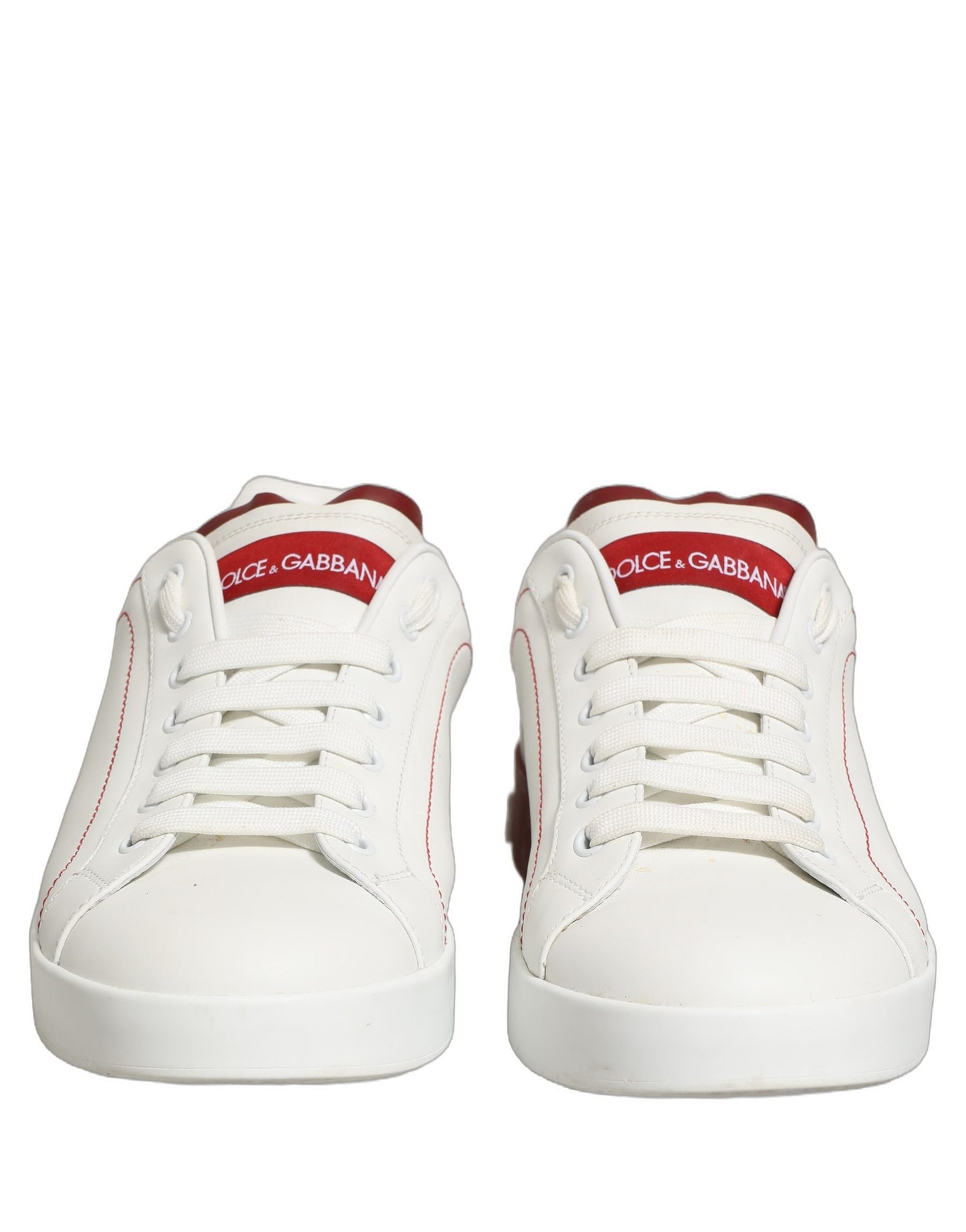 White Red Leather Lace Up Sneakers Shoes
