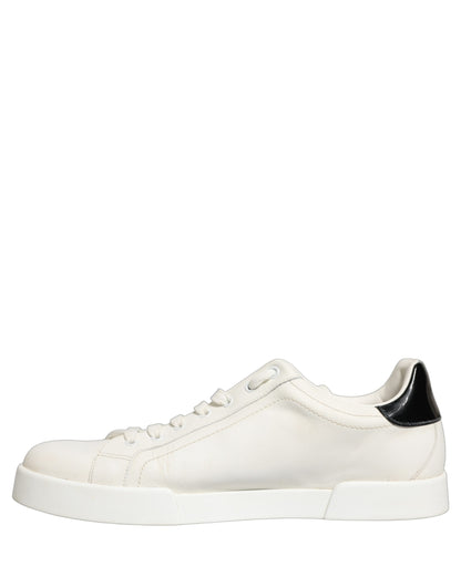 White Black Leather Lace Up Sneakers Shoes