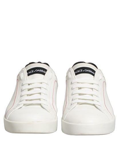 White Black Leather Lace Up Sneakers Shoes