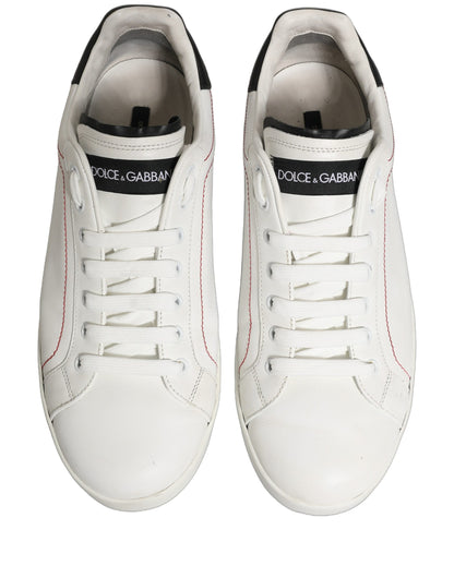 White Black Leather Lace Up Sneakers Shoes