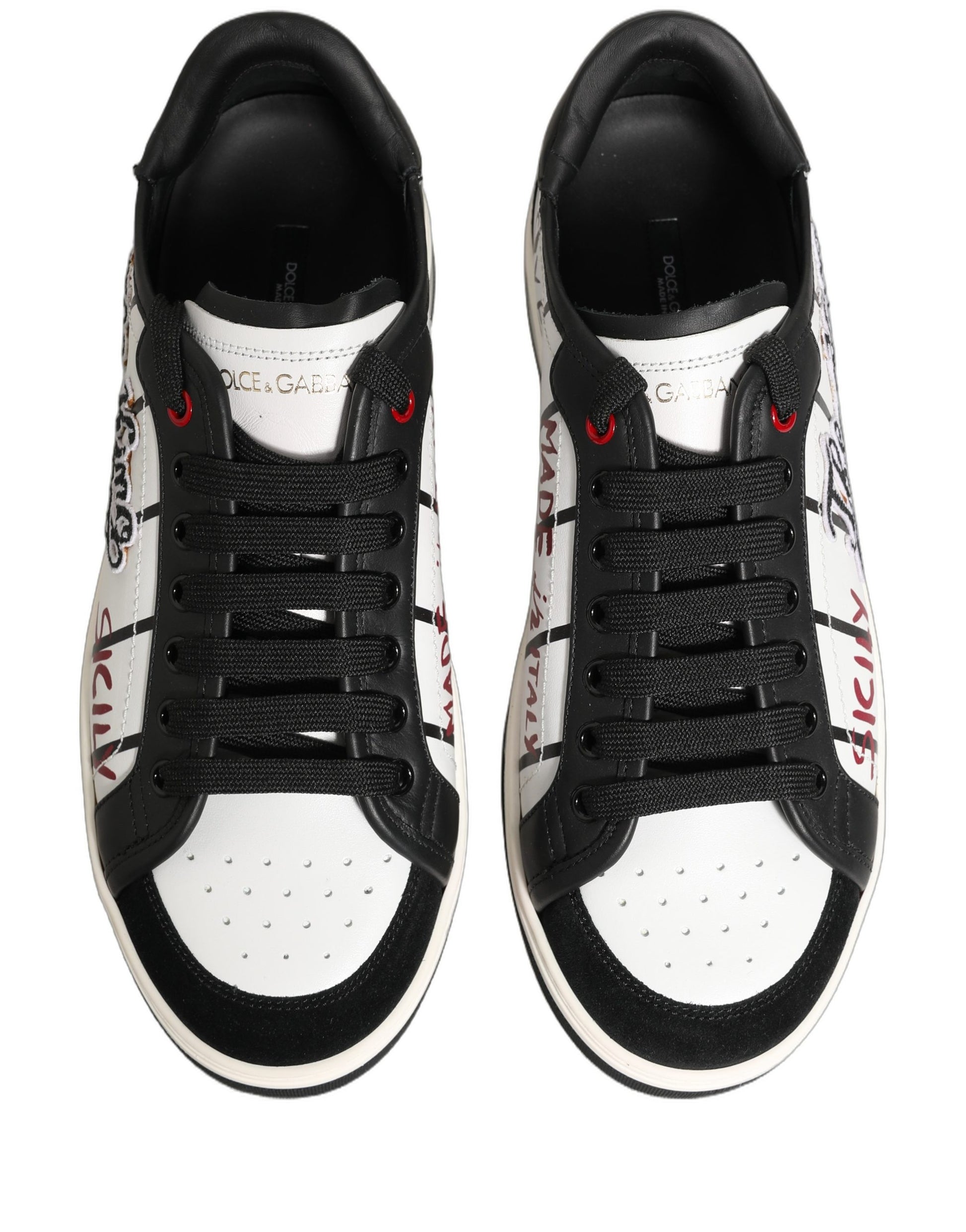 White Black DG Logo King Patch Low-Top Sneaker Shoes