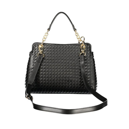 Black Polyurethane Women's Bag with Adjustable Strap