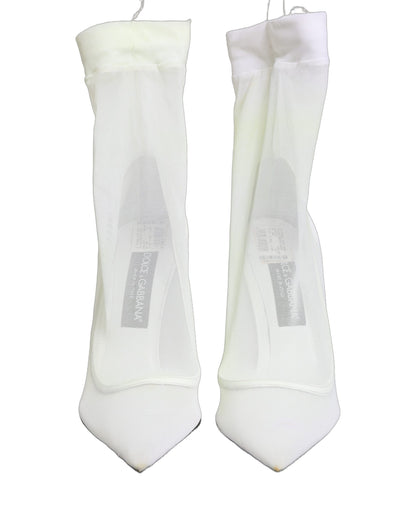 White Tulle Stretch Mesh Sock Boots Shoes
