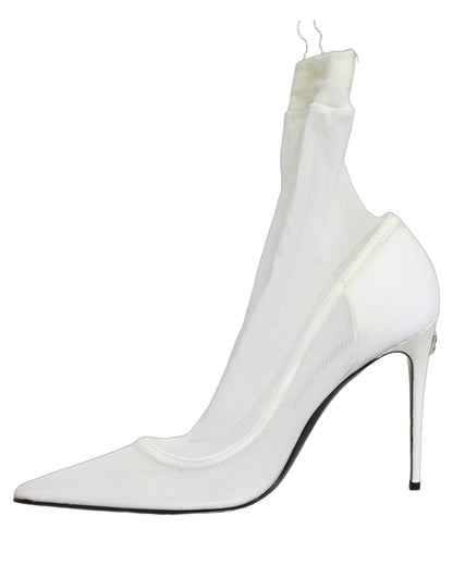 White Tulle Stretch Mesh Sock Boots Shoes