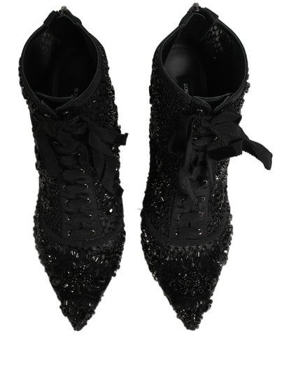 Black Embellished Mesh Ankle Boots Shoes