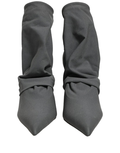 Gray Stretch Socks Heels Ankle Boots Shoes