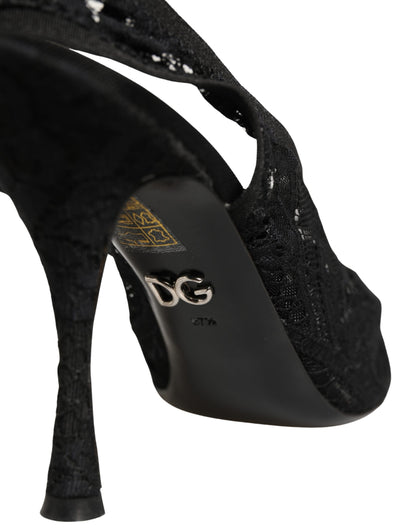 Black Lace Pointed Toe Slingback Pumps Shoes