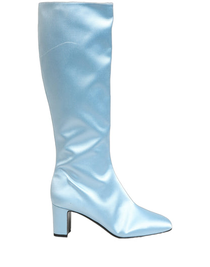 Light Blue Satin Knee High Boots Shoes