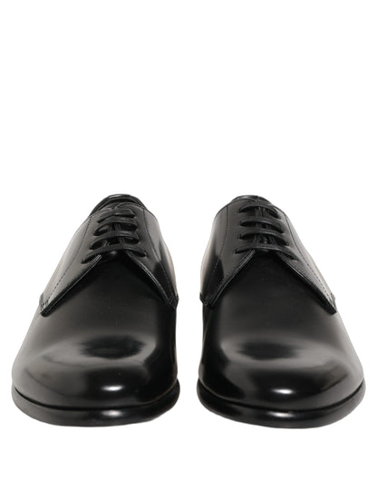 Black Leather Lace Up Derby Dress Shoes