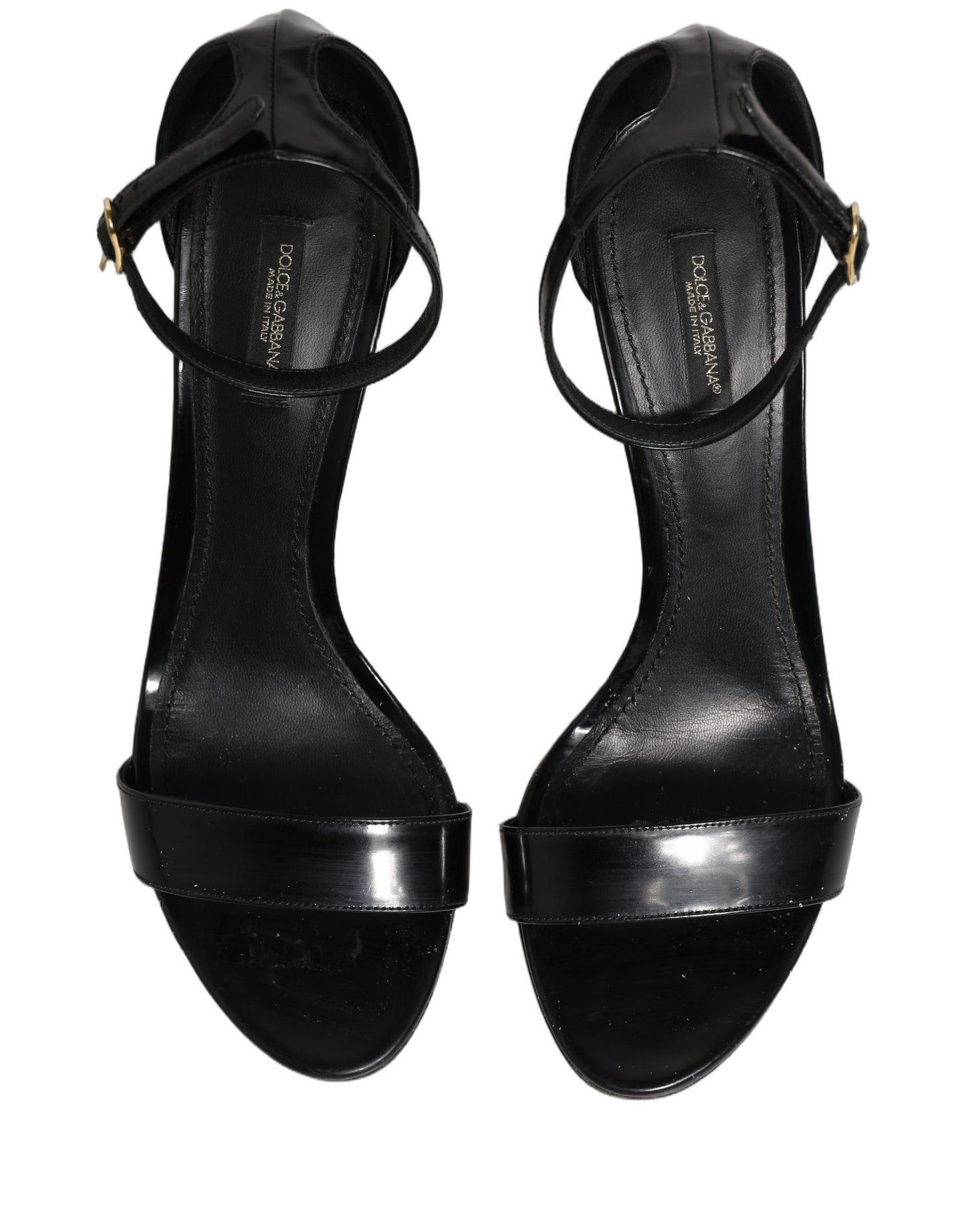 Black Leather Ankle Strap Heels Sandals Shoes
