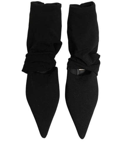 Black Stretch Socks Heels Ankle Boots Shoes