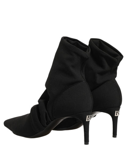 Black Stretch Socks Heels Ankle Boots Shoes