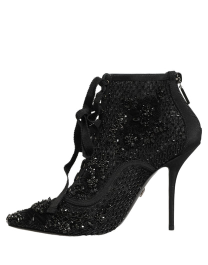 Black Embellished Mesh Ankle Boots Shoes