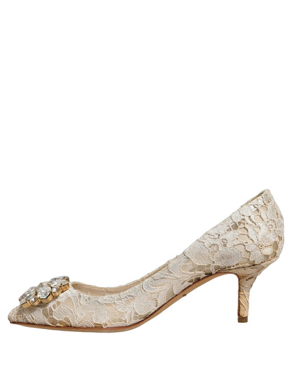 White Taormina Lace Crystal Pumps Shoes