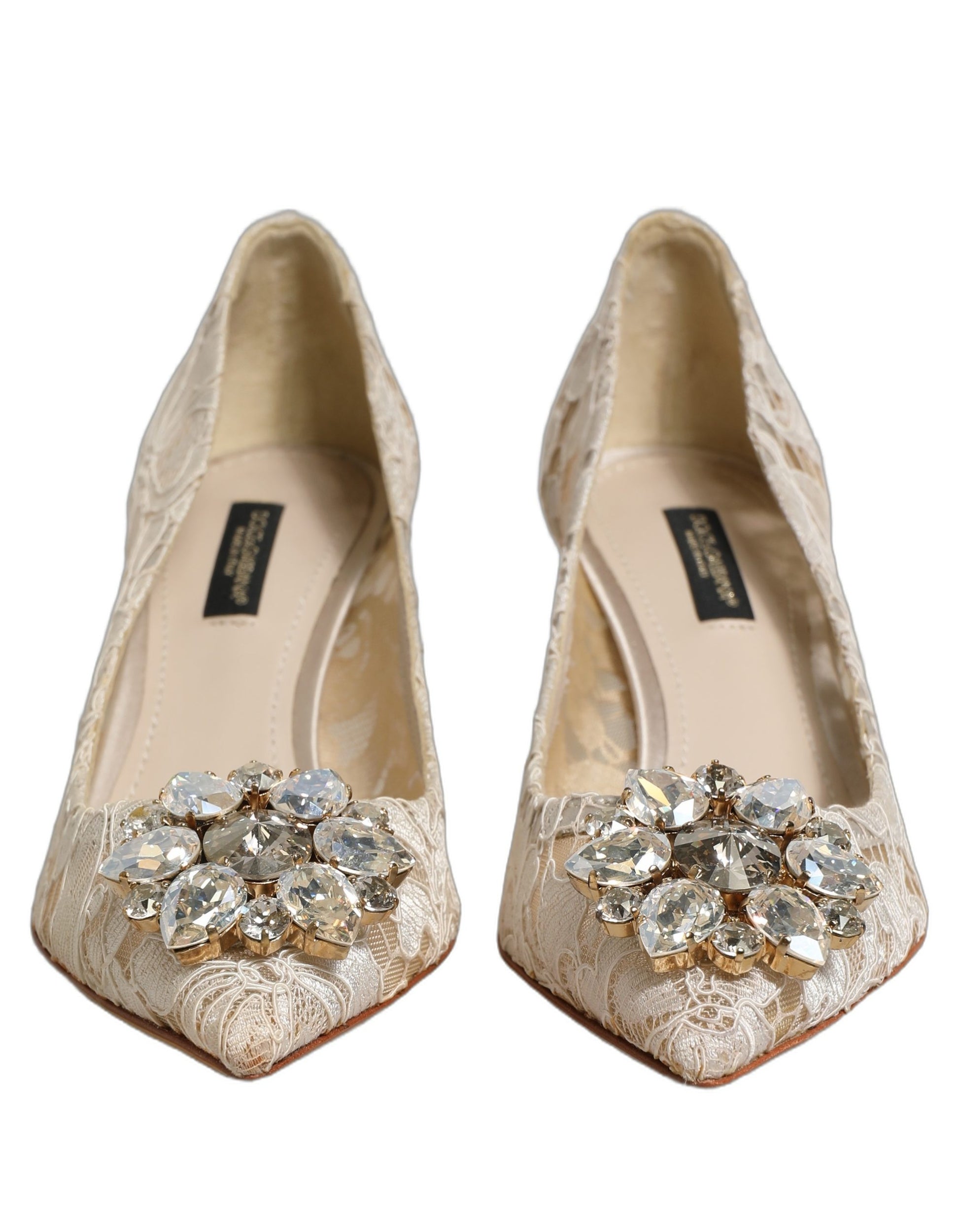 White Taormina Lace Crystal Pumps Shoes