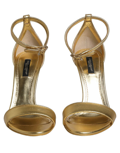 Gold Leather Ankle Strap Heels Sandals Shoes