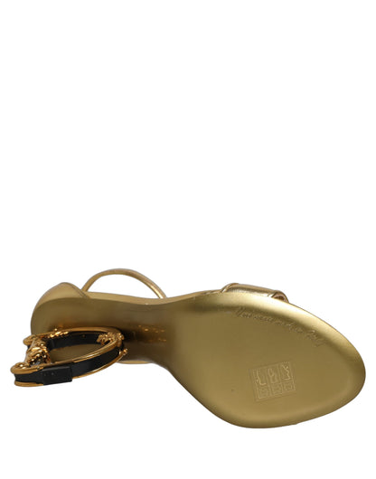 Gold Leather Ankle Strap Heels Sandals Shoes