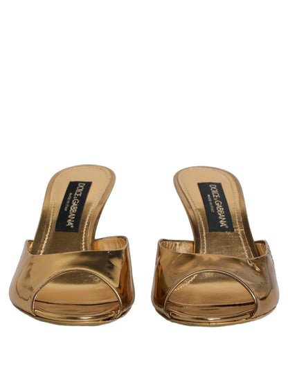 Gold Keira Leather Mules Sandals Shoes