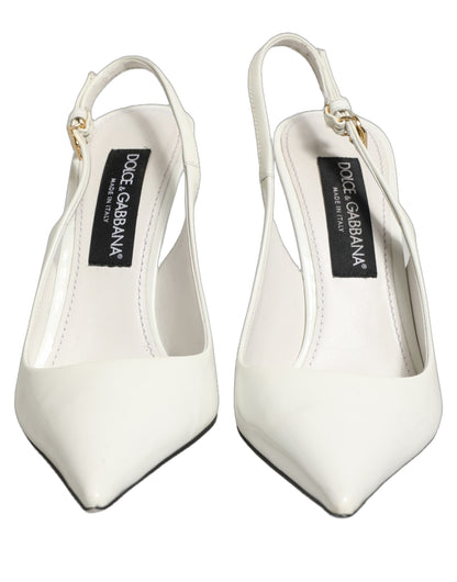 White Leather Slingback Heels Sandals Shoes