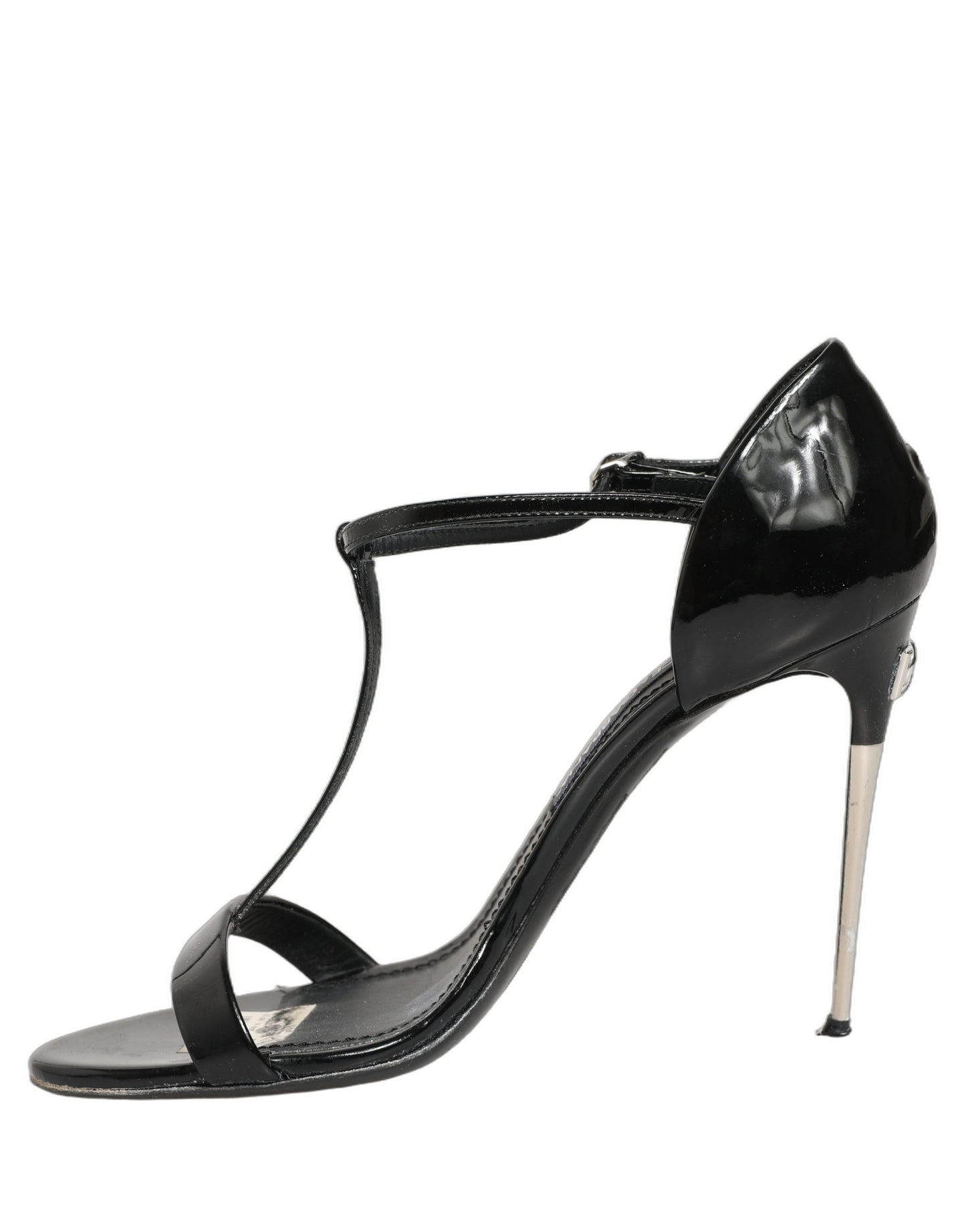 Black Leather T-strap Heels Sandals Shoes