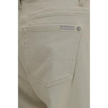 Beige Cotton Straight-Leg Jeans