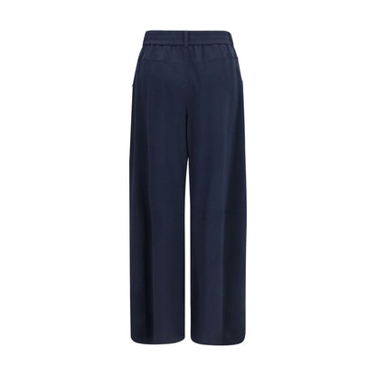Blue Cotton Casual Pants