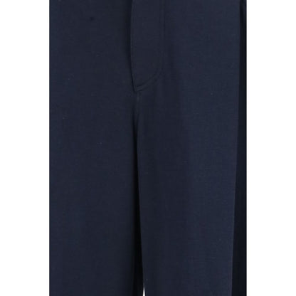 Blue Cotton Casual Pants