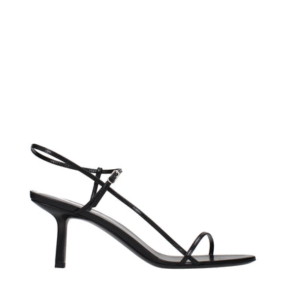 Black Leather Stiletto Heel Sandals