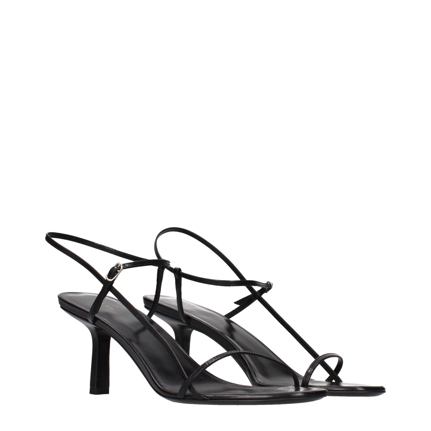Black Leather Stiletto Heel Sandals