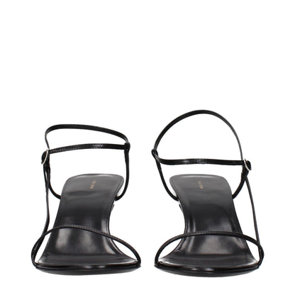 Black Leather Stiletto Heel Sandals