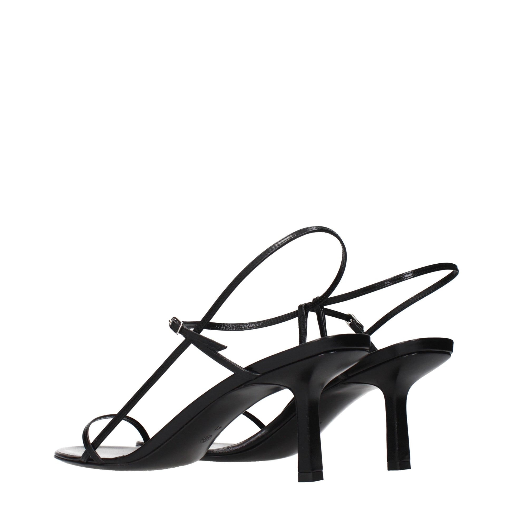 Black Leather Stiletto Heel Sandals