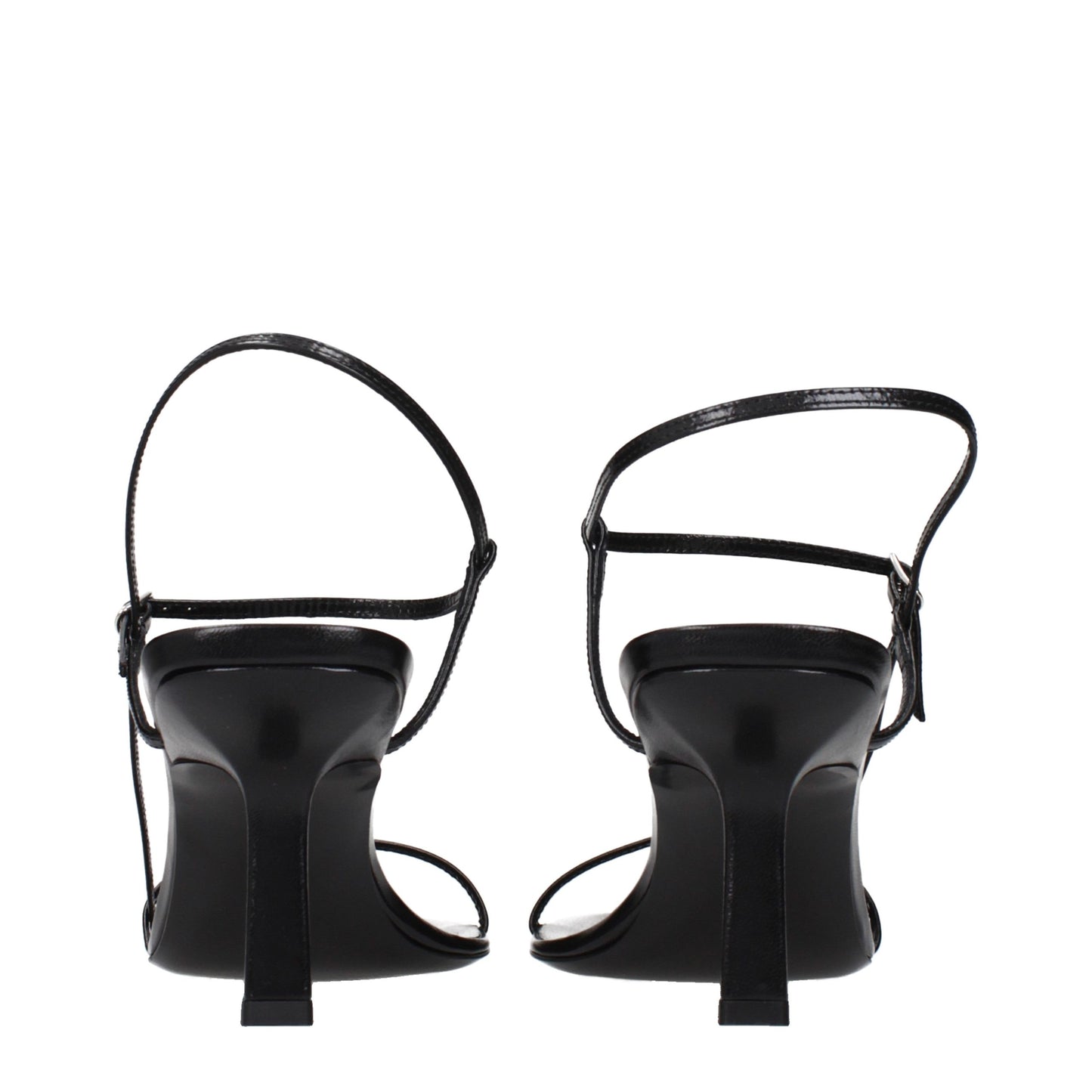 Black Leather Stiletto Heel Sandals